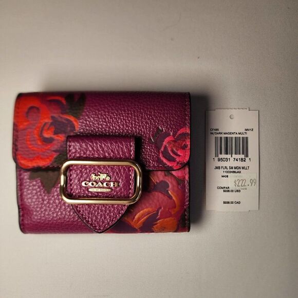 NWT Coach CF485 Small Morgan Wallet With Jumbo Floral Print Magenta - Picture 7 of 7